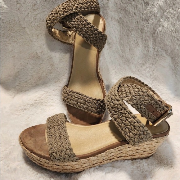 Stuart Weitzman Shoes - Stuart Weitzman Espadrille Wedge Sandals Ankle Wrap Size 6.5 Neutral